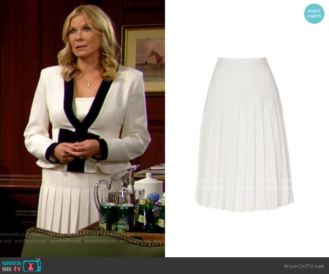 Alessandra Rich Pleated Wool Midi Skirt worn by Brooke Logan (Katherine Kelly Lang) on The Bold and the Beautiful