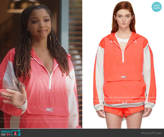 Orange Nylon Pullover by Alexander Wang worn by Jazlyn Forster (Chloe Bailey) on Grown-ish