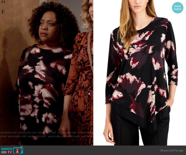 Alfani Abstract-Print Pointed-Hem Top worn by Sharon (Sherri Shepherd) on Call Your Mother