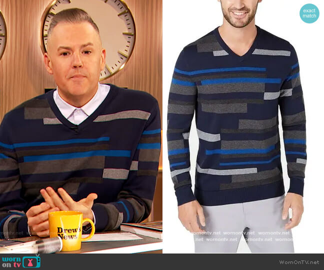 Textured Striped Crew Pullover by Alfani worn by Ross Mathews on The Drew Barrymore Show