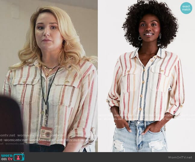 Multi Colored Striped Shirt by American Eagle worn by Davia (Emma Hunton) on Good Trouble