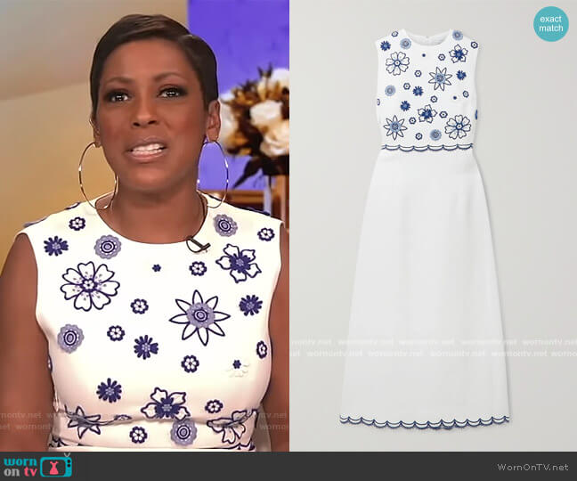 Scalloped appliqued crepe midi dress by Andrew GN worn by Tamron Hall on Tamron Hall Show