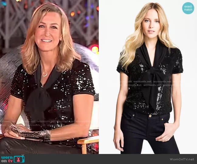 Annabelle Sequin Blouse by Tory Burch worn by Lara Spencer on Good Morning America