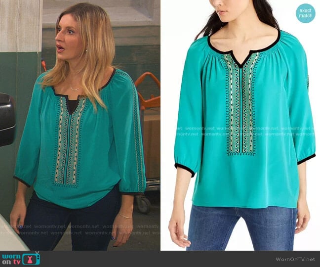 Beaded Blouse by Nanette Lepore worn by Chelsea Grayson (Anneliese van der Pol) on Ravens Home