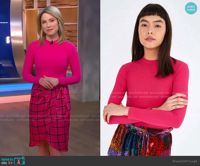 WornOnTV: Amy’s pink top and windowpane check skirt on Good Morning ...