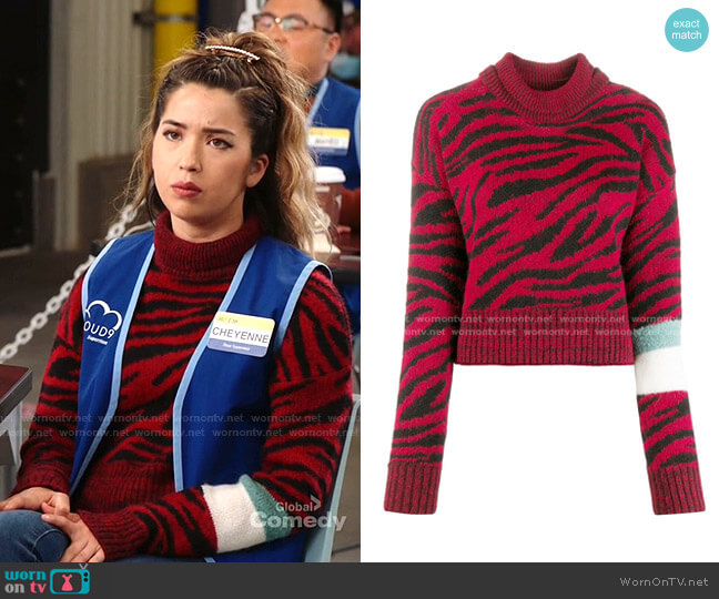 Roll-Neck Zebra Print Sweater by Brognano worn by Cheyenne (Nichole Bloom) on Superstore