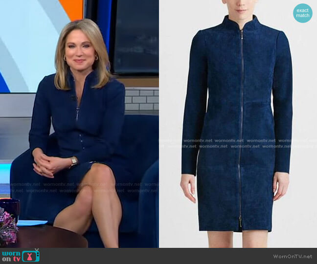 WornOnTV: Amy’s blue suede zip front dress on Good Morning America ...