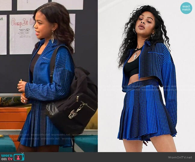 Grid Check Zip Through Shirt and Grid Check Pleated Mini Skirt by Collusion  worn by Nia Baxter (Navia Robinson) on Ravens Home