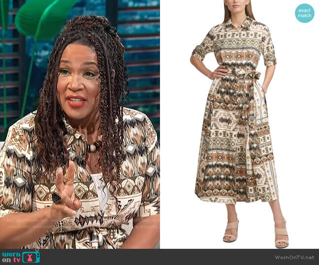 Printed Belted Shirtdress by Calvin Klein worn by Kym Whitley on E! News