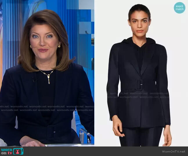 Cameron Belted Jacket by Suitsupply worn by Norah O'Donnell  on CBS Evening News