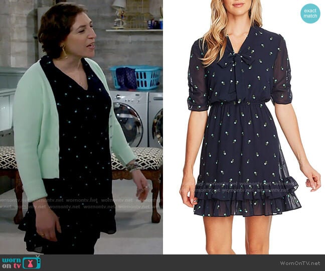 WornOnTV: Kat’s navy embroidered flowers dress and mint green cardigan ...