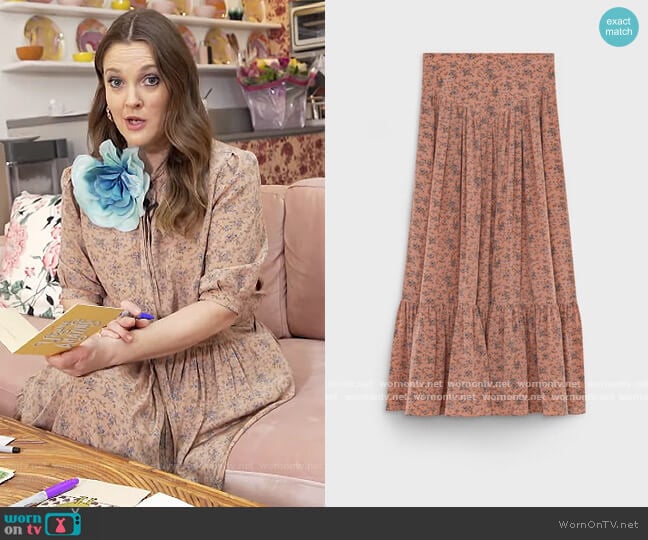 Prairie Skirt in Printed Crepe de Chine by Celine worn by Drew Barrymore on The Drew Barrymore Show