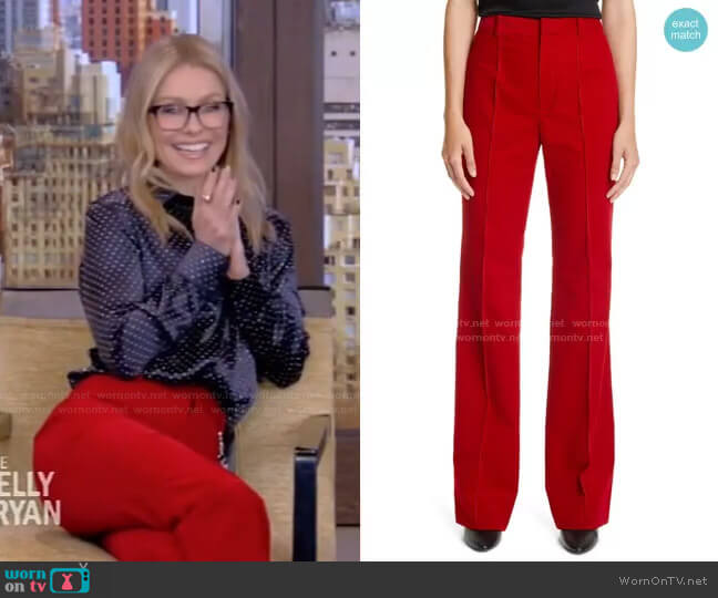 Wide Leg Corduroy Pants by Saint Laurent worn by Kelly Ripa on Live with Kelly and Mark