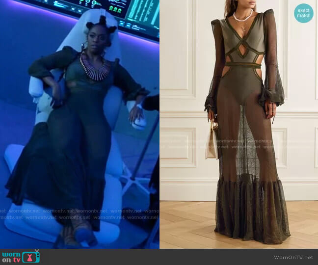 Cutout Mesh and Stretch-Jersey Maxi Dress by Patbo worn by Anissa Pierce (Nafessa Williams) on Black Lightning