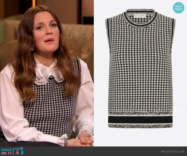 Houndstooth Sweater Vest by Dior worn by Drew Barrymore on The Drew Barrymore Show