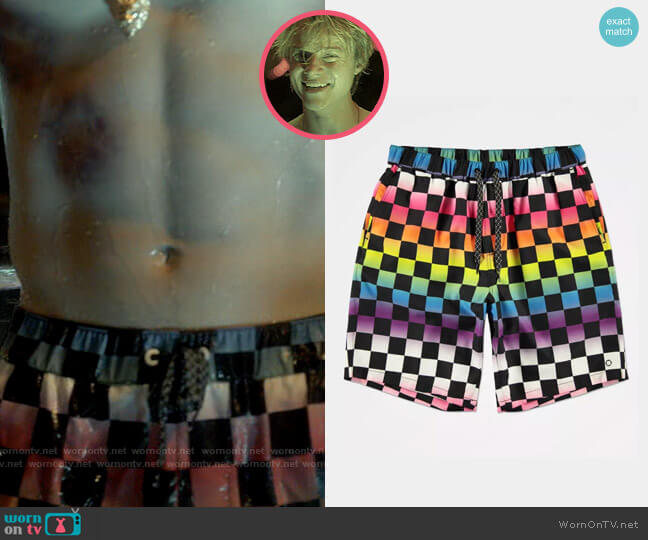 Empyre Grom Rainbow Checker Boardshorts worn by JJ (Rudy Pankow) on Outer Banks