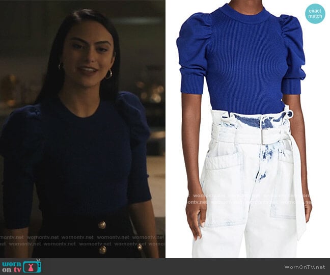 Puff Sleeve Sweater Top by En Saison worn by Veronica Lodge (Camila Mendes) on Riverdale