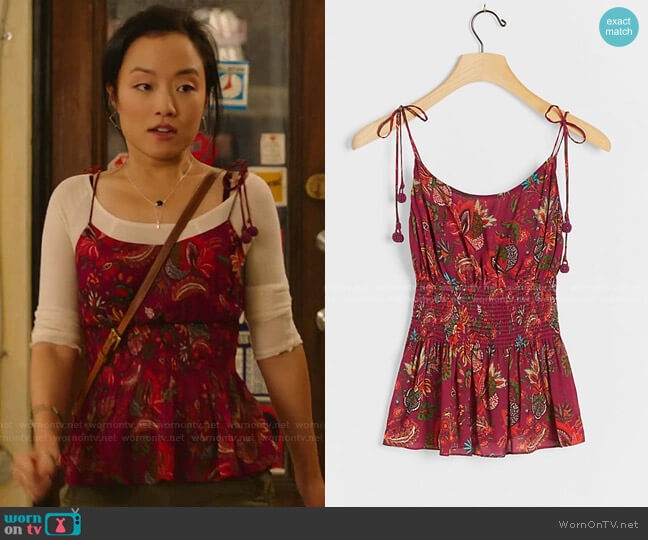 Meg Cami by Farm Rio worn by Janet (Andrea Bang) on Kims Convenience