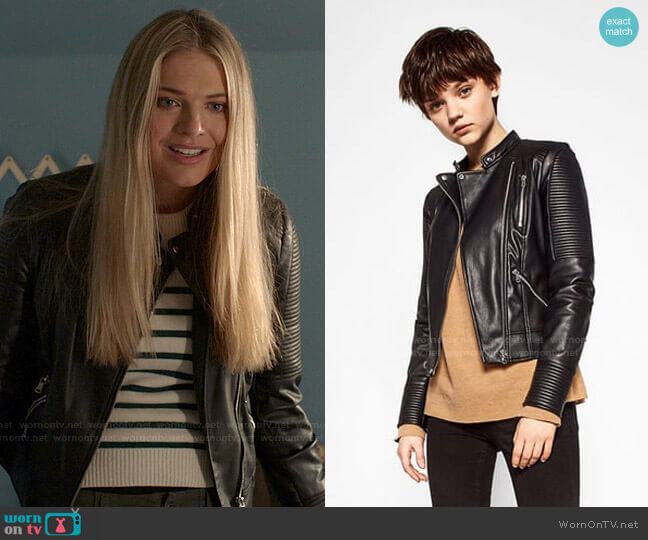 Faux Leather Biker Jacket by Zara worn by Tami Tamietti (Kate Miner) on Shameless