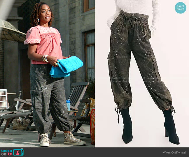 Fly Away Studded Parachute Pant by Free People worn by Malika Williams (Zuri Adele) on Good Trouble
