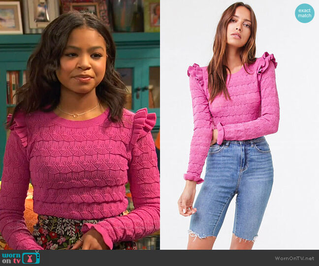 Ruffled Open-Knit Sweater by Forever 21 worn by Nia Baxter (Navia Robinson) on Ravens Home