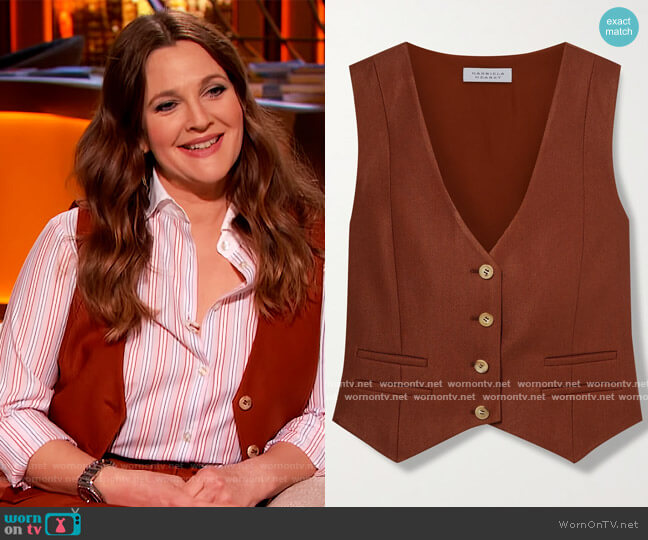 Zelos wool and silk-blend twill vest by Gabriela Hearst worn by Drew Barrymore on The Drew Barrymore Show