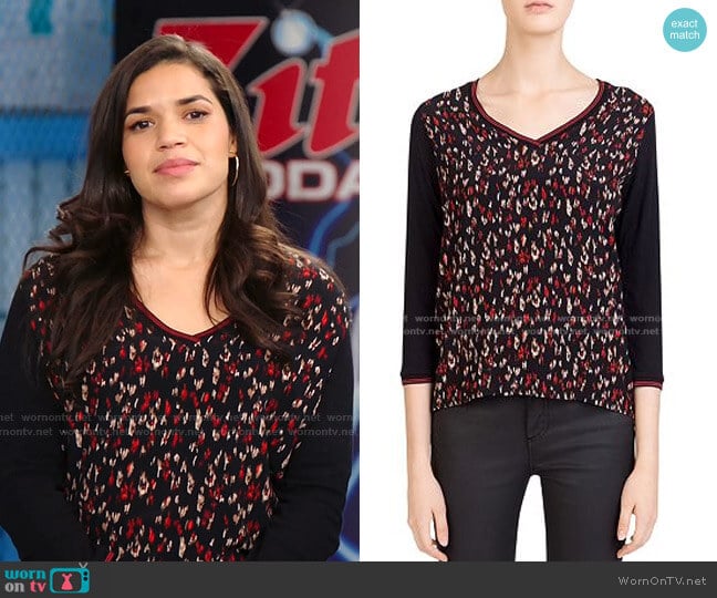 Noah Print-Front Top by Gerard Darel worn by Amy (America Ferrera) on Superstore