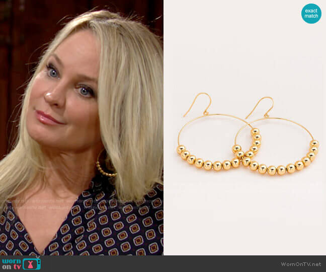 Gorjana Newport Large Drop Hoops worn by Sharon Newman (Sharon Case) on The Young & the Restless
