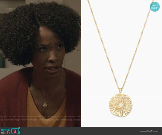 Sunburst Coin Necklace by Gorjana worn by Grace James (Karimah Westbrook) on All American