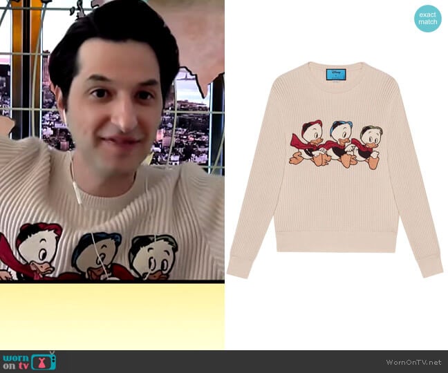 x Disney Donald Duck jumper by Gucci worn by Drew Barrymore on The Drew Barrymore Show