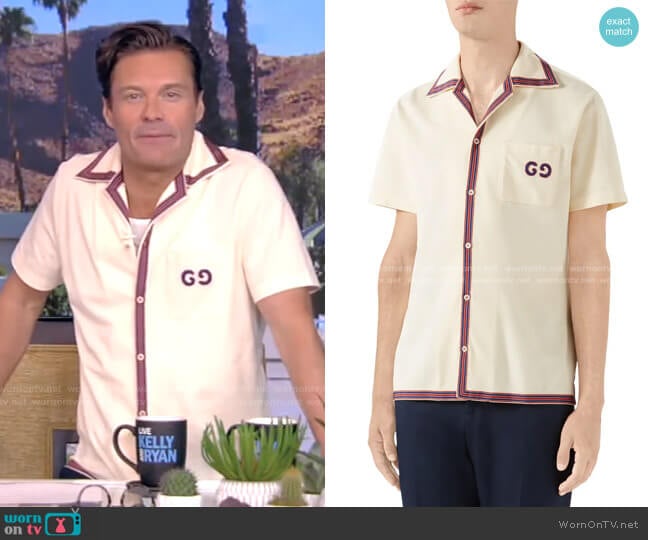 GG Embroidery Bowling Shirt by Gucci worn by Ryan Seacrest on Live with Kelly and Ryan