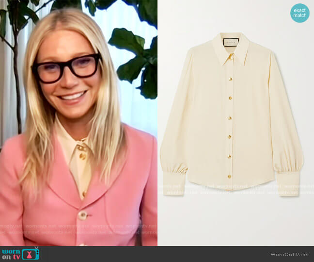 Organic Silk Crepe de Chine Shirt by Gucci worn by Gwyneth Paltrow on The Kelly Clarkson Show