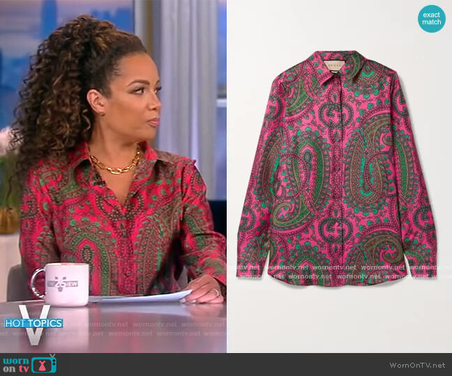 Paisley-print silk-twill shirt by Gucci worn by Sunny Hostin on The View