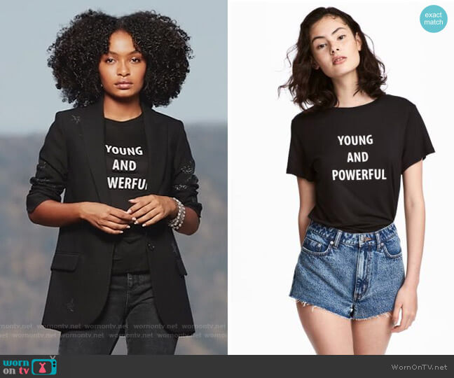 Jersey Top with Motif by H&M worn by Zoey Johnson (Yara Shahidi) on Black-ish