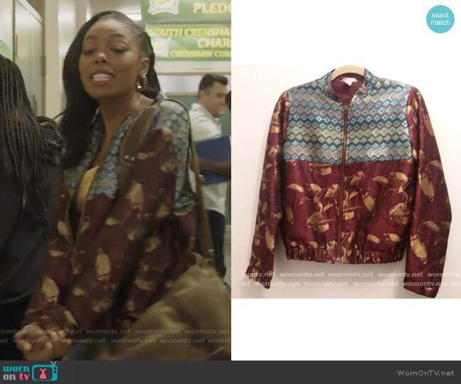 Embroidered Metallic Bomber Jacket by H&M worn by Asjha Cooper on All American