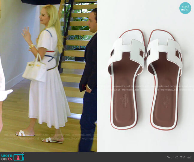 Box Calfskin Oran Sandals by Hermes worn by Kameron Westcott on The Real Housewives of Dallas