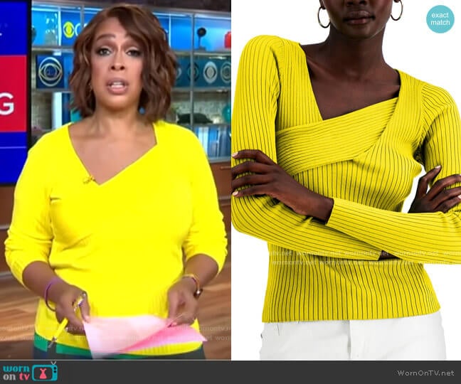 INC International Concepts Asymmetrical Rib Sweater worn by Gayle King on CBS Mornings