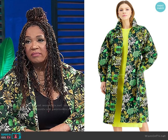 Floral-Print Twill Trench Coat by INC International Concepts worn by Kym Whitley on E! News