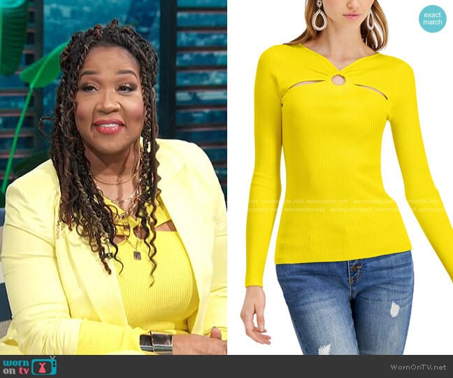 O-Ring Cutout Ribbed Sweater by INC International Concepts worn by Kym Whitley on E! News