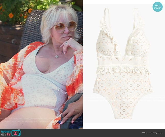 Plunging Ruffle one piece Swimsuit in eyelet by J. Crew worn by Margaret Josephs  on The Real Housewives of New Jersey