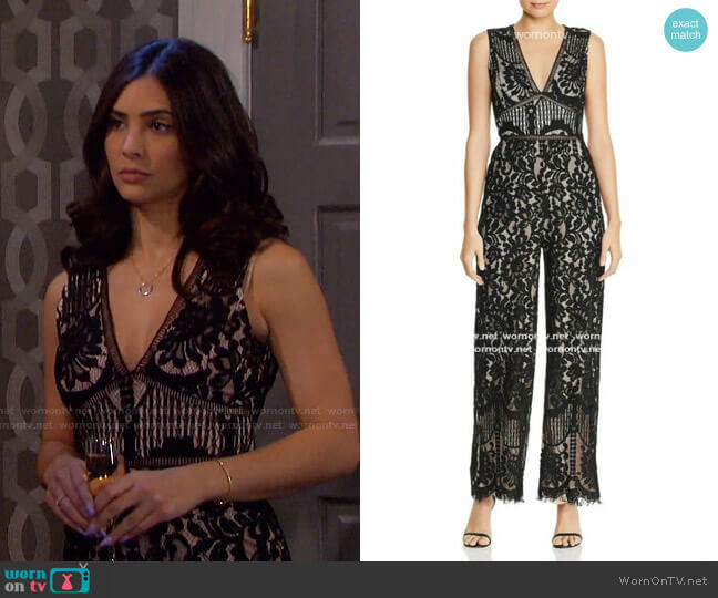  Lace V-neck Jumpsuit by Aqua worn by Gabi Hernandez (Camila Banus) on Days of our Lives