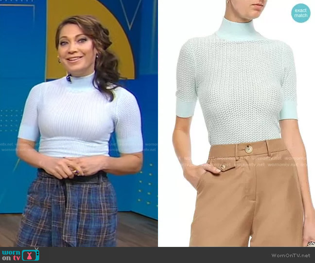 WornOnTV: Ginger’s blue crochet turtleneck top and plaid pants on Good ...