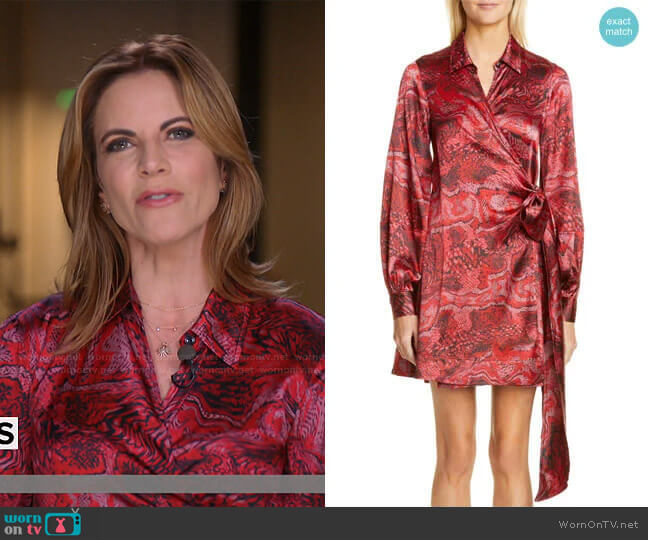 Printed Silk-Satin Wrap Dress by Ganni worn by Natalie Morales  on Today