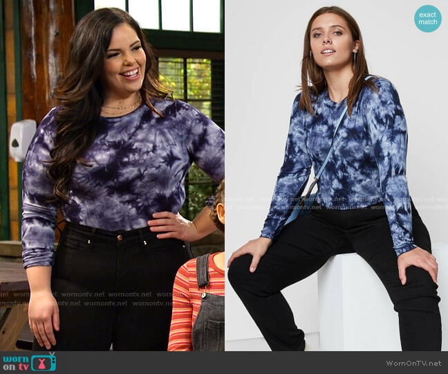 Long Sleeve Slim Fit Cropped T-shirt in Navy Tie-Dye by Wild Fable at Target worn by Lou Hockhauser (Miranda May) on Bunkd