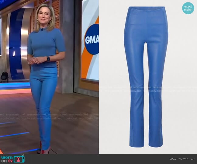 Leather Stretch Pant by Maison Ullens worn by Amy Robach on Good Morning America