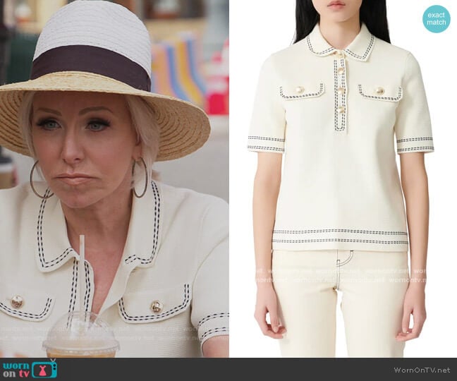 Misla Contrast Stitch Polo Sweater by Maje worn by Margaret Josephs on The Real Housewives of New Jersey