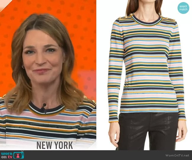 WornOnTV: Savannah’s striped button-shoulder top on Today | Savannah ...