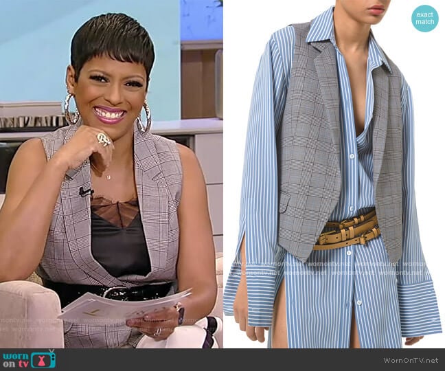 Plaid Open-Front Wool Blazer Vest by Michael Kors worn by Tamron Hall on Tamron Hall Show