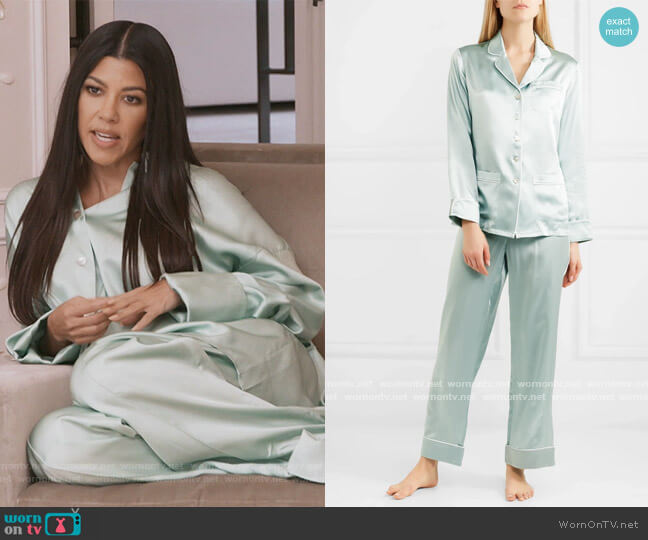 Coco Silk-Satin Pajama Set by Olivia Von Halle worn by Kourtney Kardashian  on Keeping Up with the Kardashians