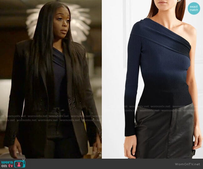 Padma One-Sleeve Top by Altuzarra worn by Anissa Pierce (Nafessa Williams) on Black Lightning